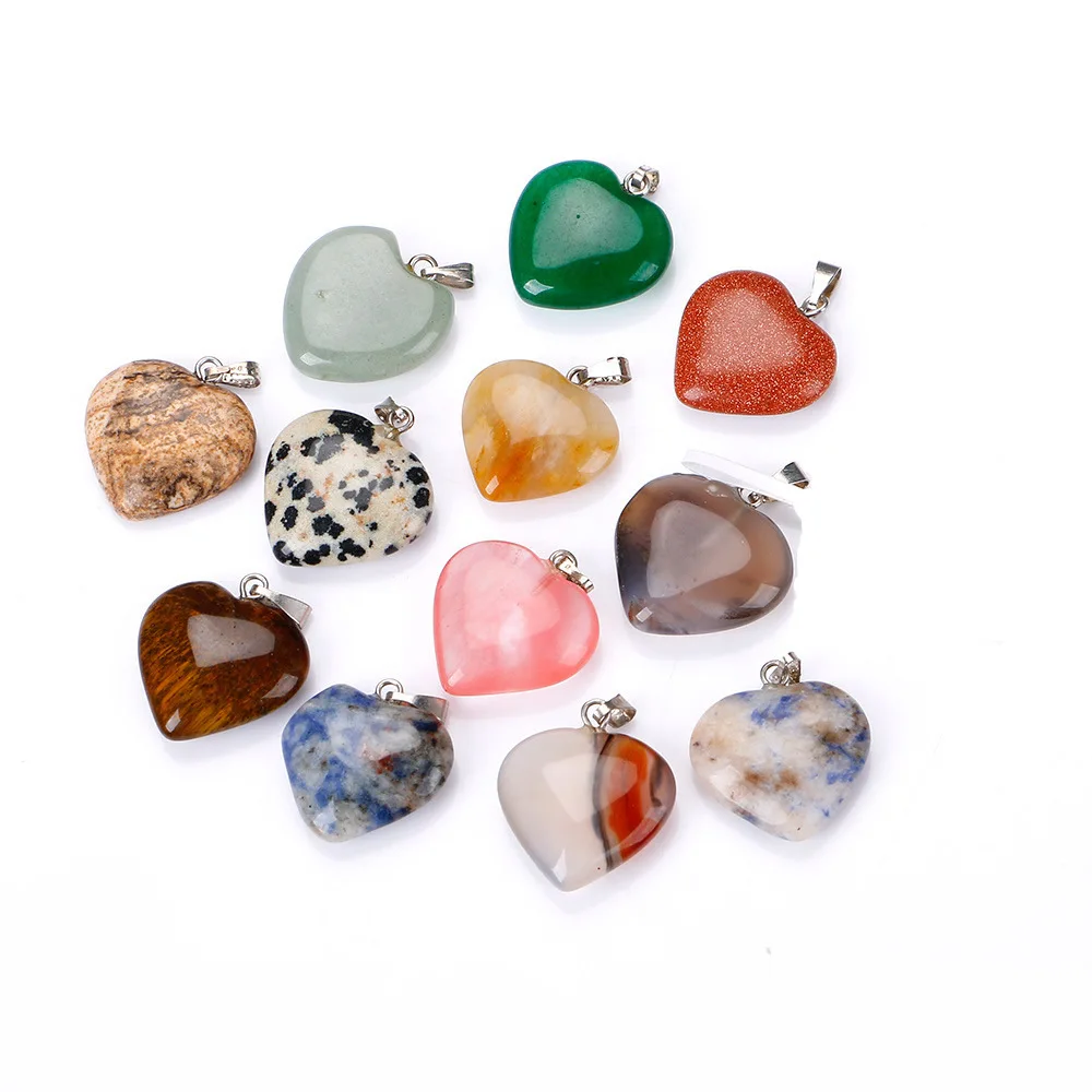 Natural Stone Love Heart Opal Tiger's Eye Kallaite Pink Quartz Crystal Chakra Reiki Healing Pendulum Penant Necklace