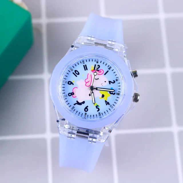 Disney Princess Elsa Kids Watches Girls Silicone Strap Cartoon Rabbit Dinosaur Light Children Wrist Watch Clock reloj infantil Purple DJS