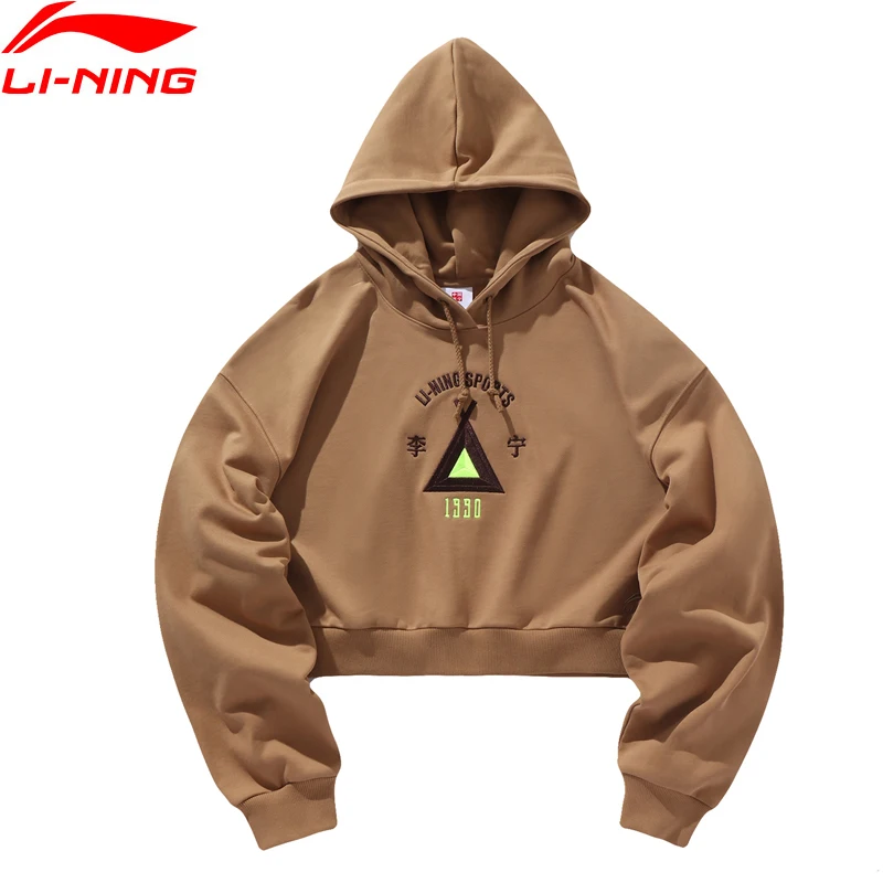 Женская толстовка с вышивкой Li-Ning свободный спортивный свитер из 100% хлопка
