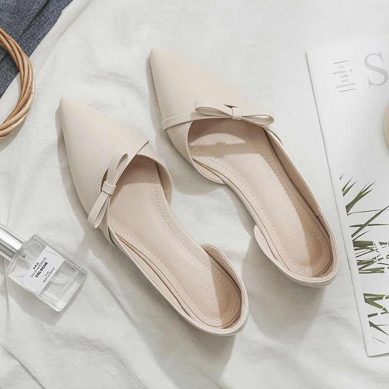 Женские летние туфли на плоской подошве мокасины без застежки с бантиком