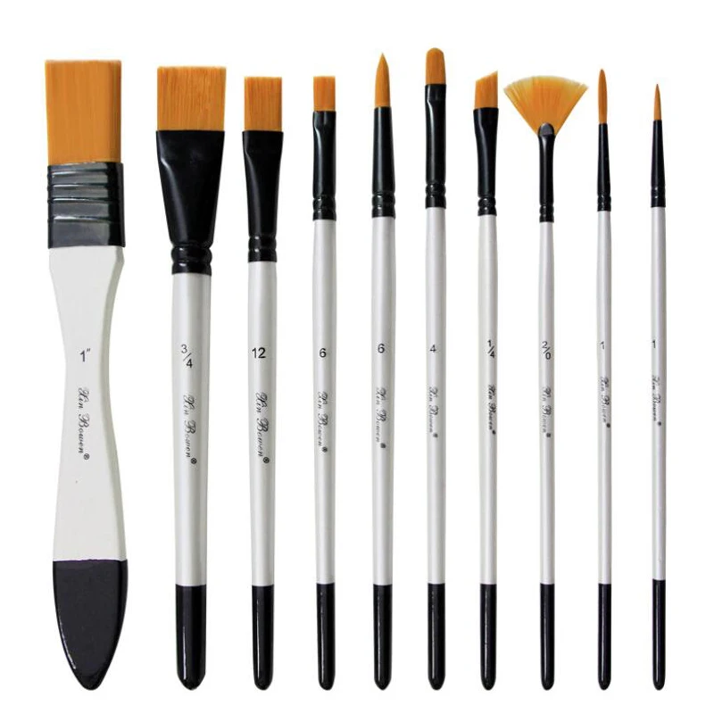 Nylon Hair Pen Canvas packaging Set Pearl White Oil Brush Multi-type Head Set for Watercolor Painting Brush Set Artist 10Pcs/Set