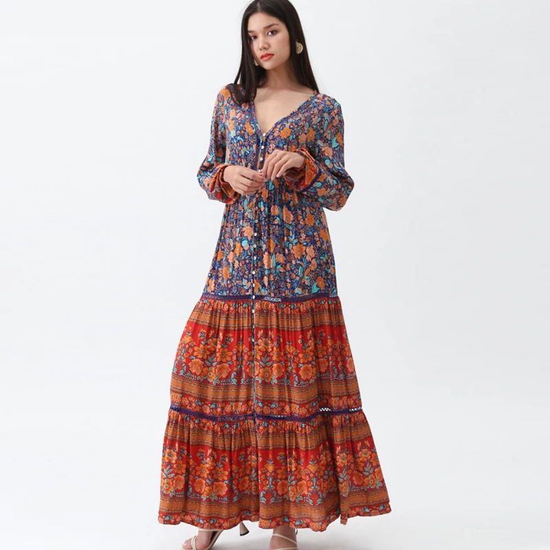 vestido boho manga longa