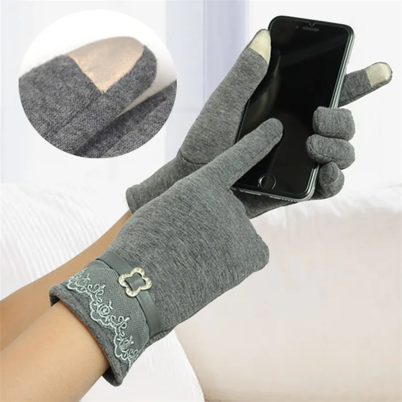 YRRETY Woman High Quality Knitted Gloves Touched Screen Thick Warm Glove Winter Autumn Mitten Women Winter Stitching Plaid Glove - Цвет: GA089 Lace Gray