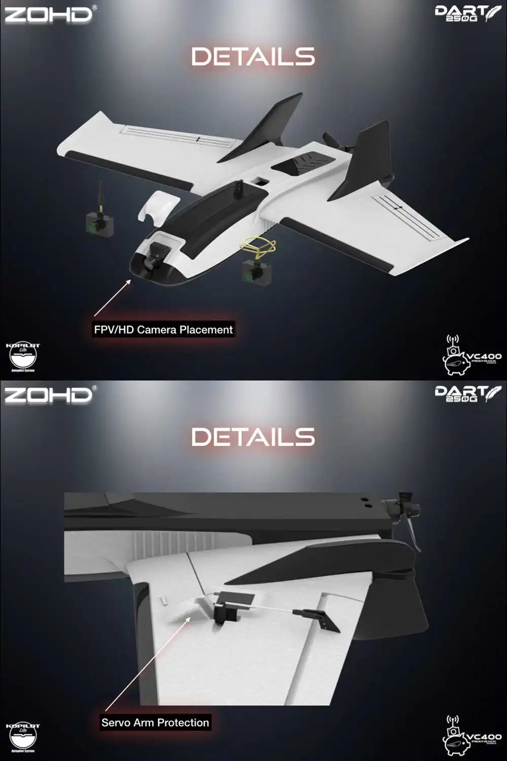 ZOHD Dart250G 570 мм размах крыльев Sub-250 грамм развертки переднего крыла AIO EPP FPV RC самолет PNP W/FPV готовая версия