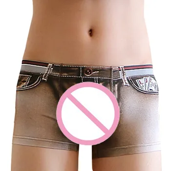 

Men Underwear Briefs Nylon Elastic Imitation Denim 3D Three-dimensional Printing Men's Tide Male Briefs