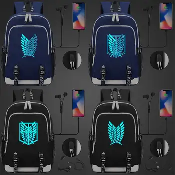 

Blue Luminous Anime Wings Attack On Titan USB Boy Girl Book School bag Women Teenagers Men Laptop Backpack Packsack