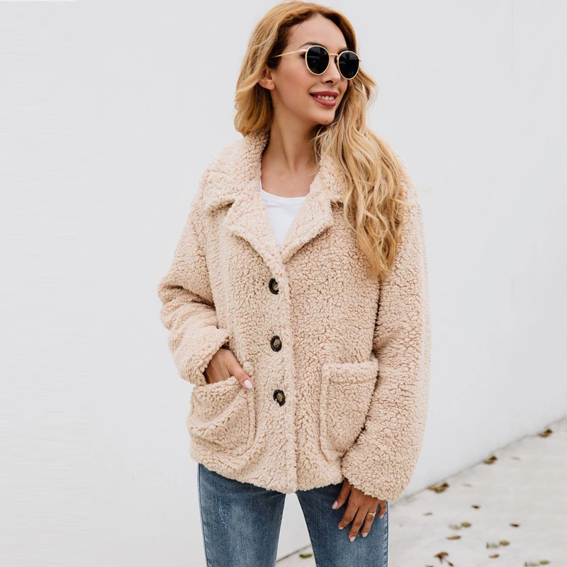 New  Lossky Women Flannel Jacket Coats Long Sleeve Plush Outwear Autumn Winter Warm Clothing Female Stre