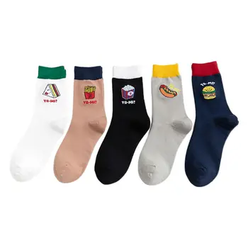 

5 Pairs Womens Hip Hop Skateboard Crew Socks Cartoon Food Snack Print Hosiery NEW