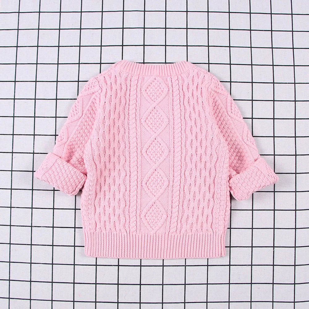 Детский вязаный свитер для маленьких девочек и мальчиков; пуловер; однотонные топы с вышивкой; одежда; свитер с рисунком; милый розовый свитер для малышей