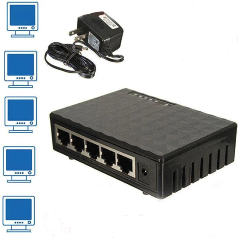 100 Мбит/с 5 портов сетевой коммутатор Быстрый Ethernet RJ45 концентратор Plug and Play мини