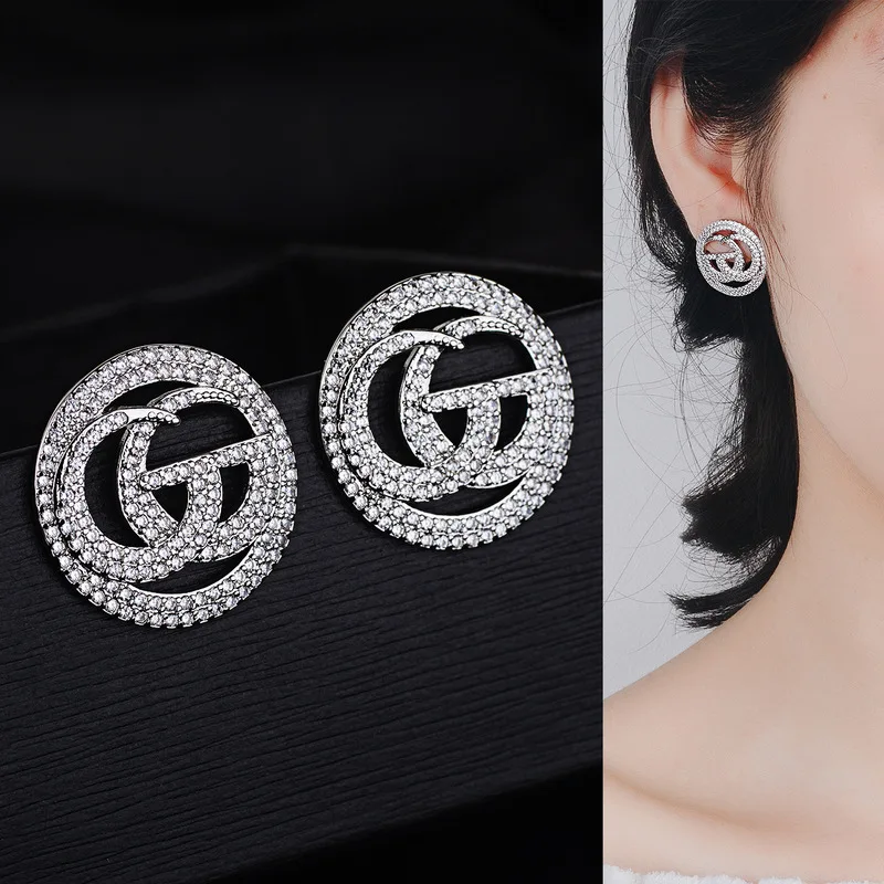 

Needle Korean Edition Net Red with Diamond Large G Letter Temperament Exaggeration Fashion Micro GOOD Earring Earrings