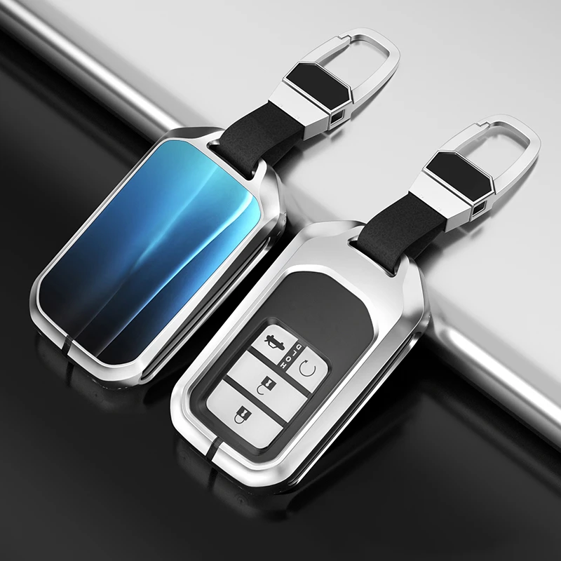 

Aluminum Alloy Color-Changing Glass Car Remote Key Case For Honda CRV Pilot Accord Civic Fit Freed Key Bags Keychain Protect Set