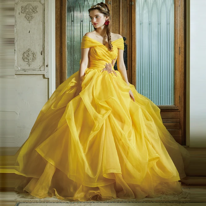 

Princess Belle's Dress Off-shoulder Layered Lush Organza Dress Applique Ball Gown Dress Long Evening Dress Beauty Birthday Gowns