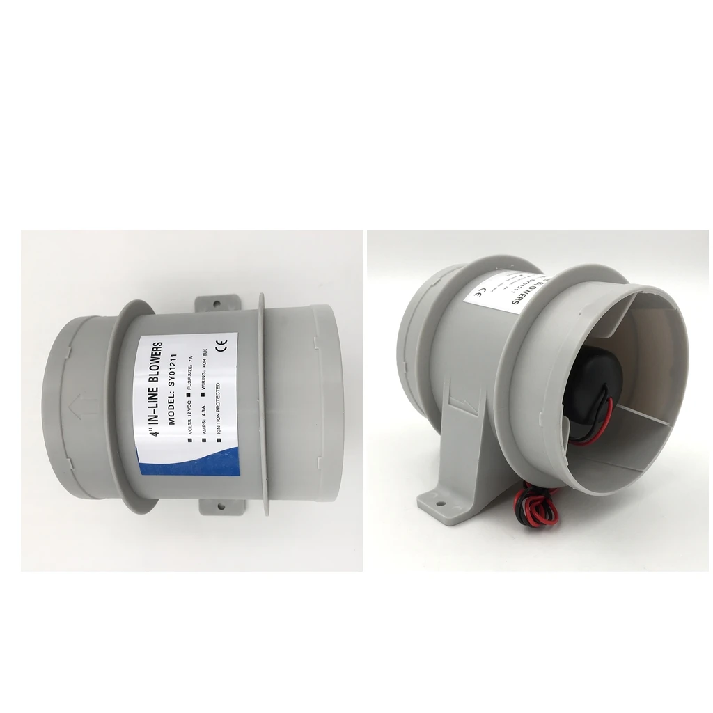 Pack of 2 - 4-Inch 100mm Quiet Marine High Performance Turbo in Line Bilge Blower, 12V, Gray, Waterproof