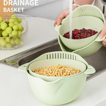 

2 In 1 360 Degree Rotating Drain Basket Double-layer Multi-purpose Kitchen Washing Fruit Colanders Baskets Vegetable Strainers