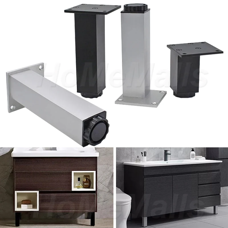 

4 Pcs of Aluminum Alloy Cabinet Legs Adjustable Furniture Support Legs Black and White Table and Chair Bed Sofa Hardware