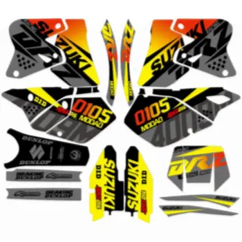 

Yellow Full Graphics Decals Stickers Custom Number Name 3M Stickers For Suzuki DRZ400S DRZ400E 2002 2003 2004 2005 2006 2007
