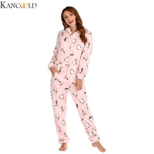 KANCOOLD теплые фланелевые женские пижамные комплекты из плотного бархата кораллового цвета с длинным рукавом, мультяшная Пижама, тонкий фланелевый пижамный комплект для девочек