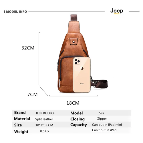 JEEP BULUO-대용량 솔리드 분할 가죽 메신저 가방 남성용, 여행 하이킹 크로스 바디 백, 솔리드 2