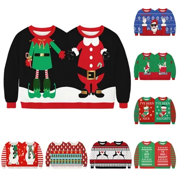 

Women Christmas Pajamas Hoodies Red Splice Festival Men Sweatshirt Print Fashion Female Casual Pullover Tops Pyjamas