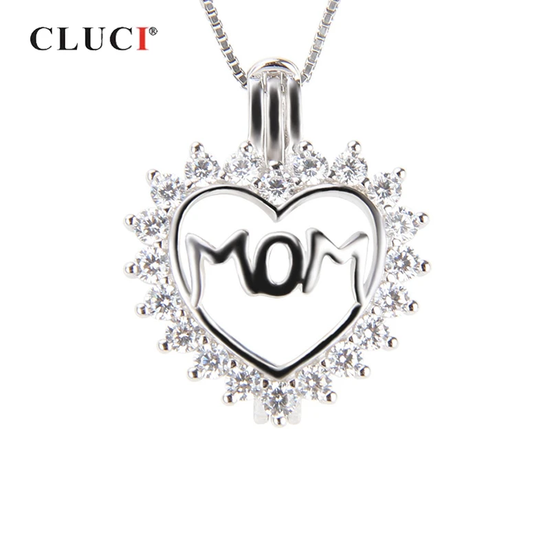 

CLUCI 925 Sterling Silver Zircon Pendant Mother Love Baby Pendant for Mother Day Gift Women Silver 925 Pearl Locket SC256SB