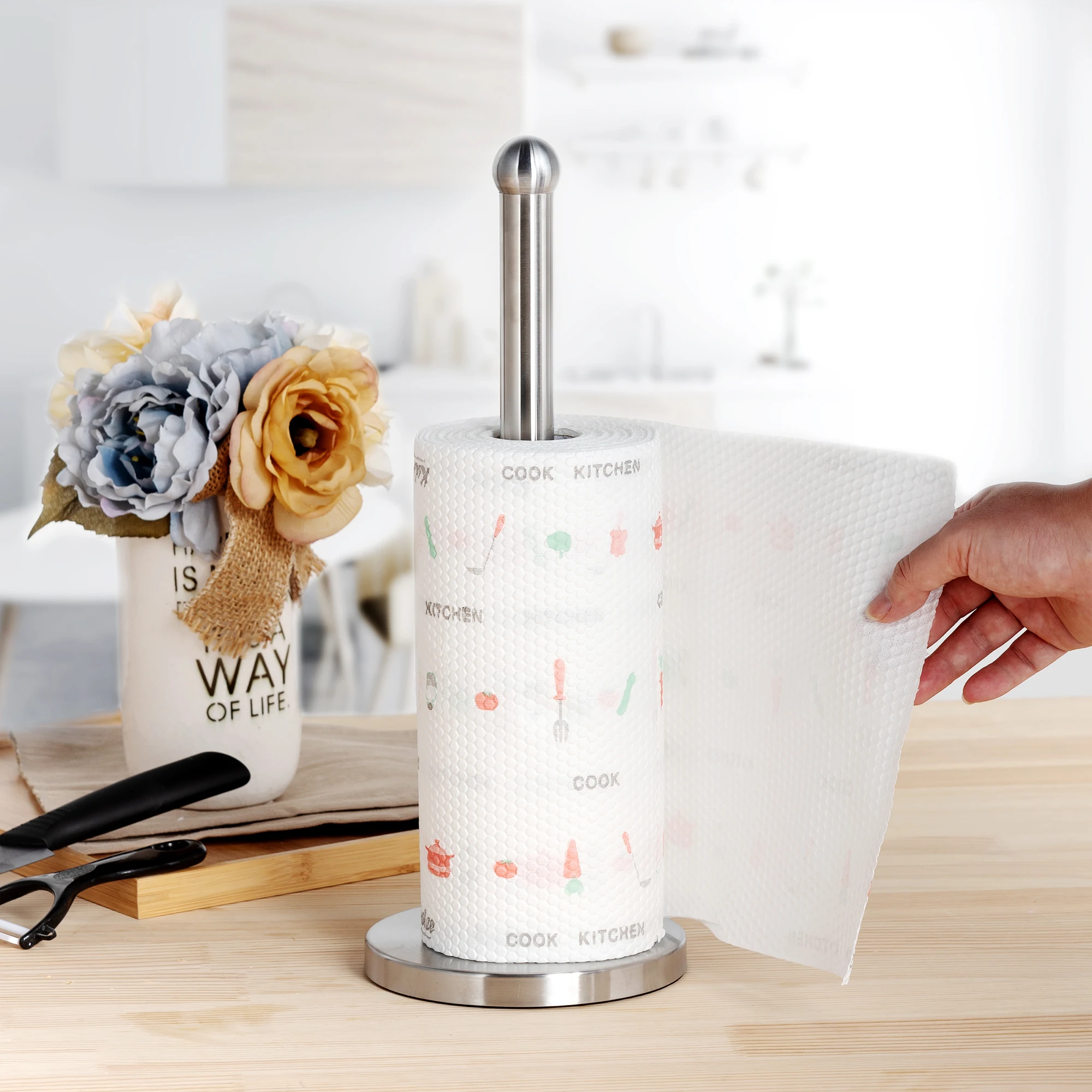 

Stainless Steel Kitchen Stand Up Roll Paper Towel Holder Bathroom Tissue Toilet Paper Stand Napkins Rack Home Table Accessories