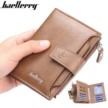 

2019 Baellerry Men Wallets Hasp Short Solid Fashion Zipper Card Holder Men Leather Purse Coin Pocket High Quality Male Purse