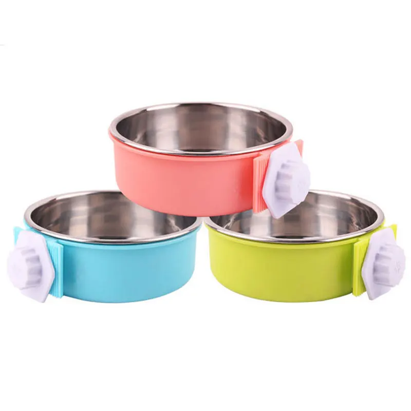 

Removable Stainless Steel Coop Cup Hanging Pet Cage Bowl Large Water Food Feeder for Dogs Cats Rabbits