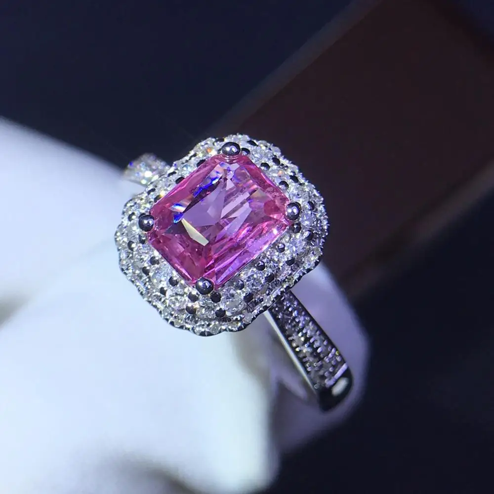 Кольцо с розовым сапфиром Real Pure 18 K натуральный розовый padпараdscha драгоценные камни-сапфиры 1.12ct бриллианты камень женское кольцо