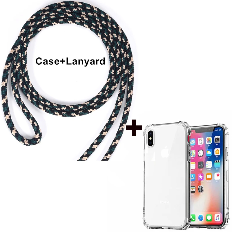 Black Beige Green Прозрачный чехол с шнуром через плечо для iPhone X R XR XS Max 8 7 6 S 6 S Plus я повесить за шею веревку ожерелье ремешок силиконовый чехол - Цвет: Black Beige Green