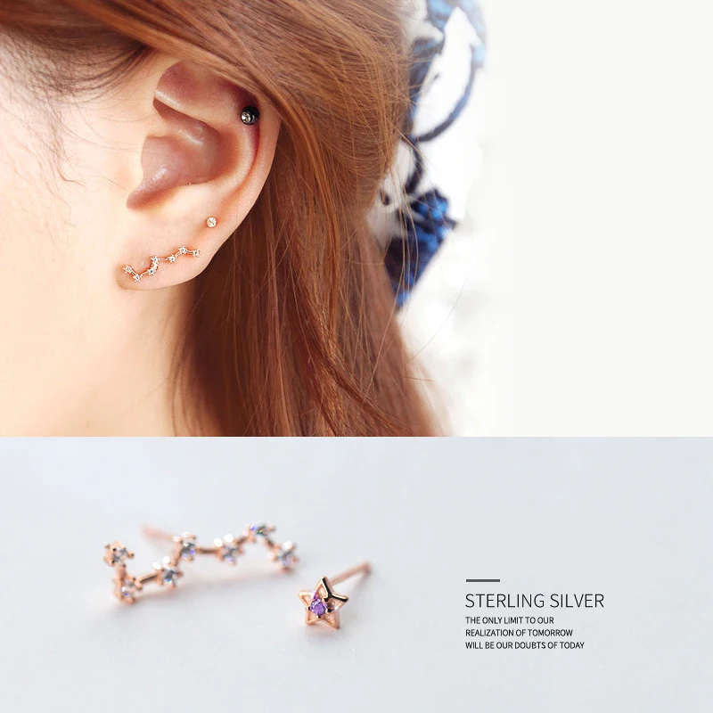 

Colusiwei Big dipper Real 925 Sterling Silver Clear CZ Luminous Star Stud Earrings for Women Silver 925 Women Girl Gifts Jewelry