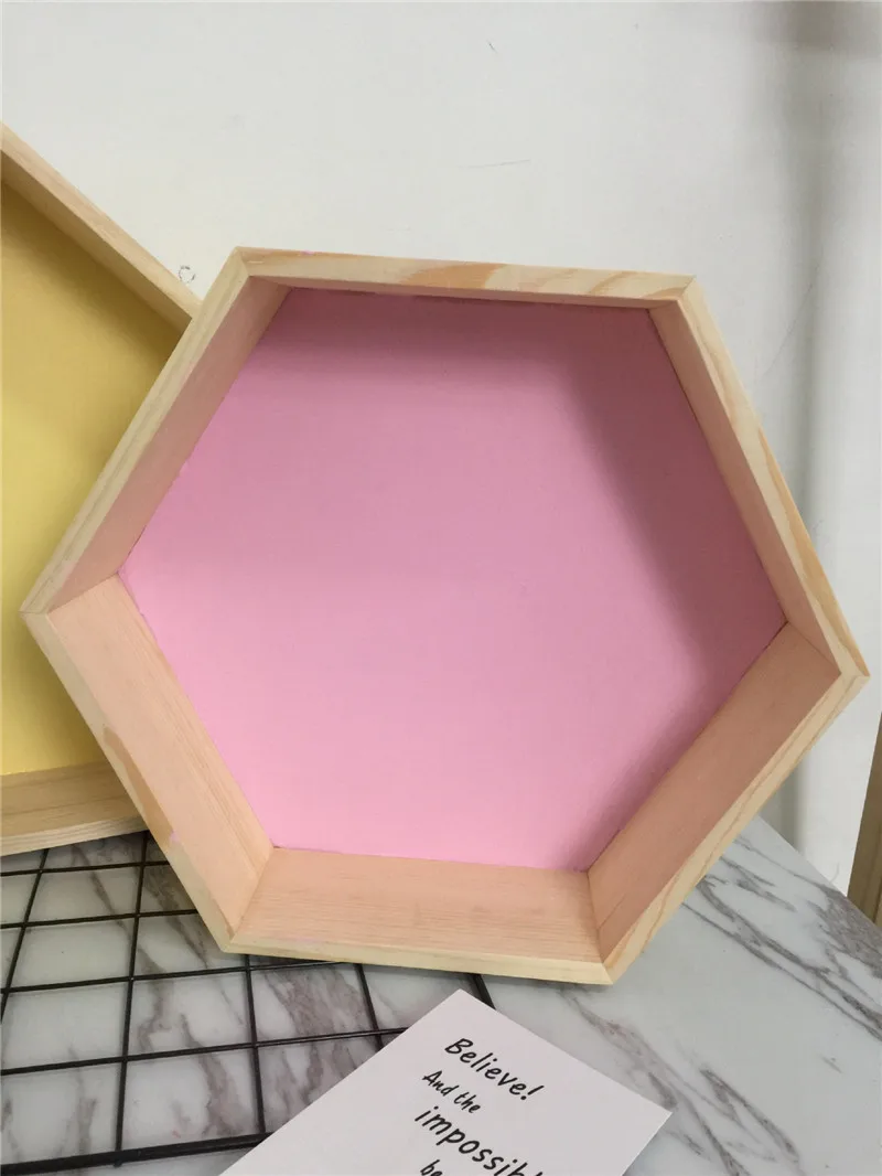 Pink hexagon L Деревянный дом, настенная полка для хранения, шестигранная полка для хранения, домашняя детская комната, гостиная, Украшение стен, маленькие, средние и большие - Цвет: Pink hexagon L