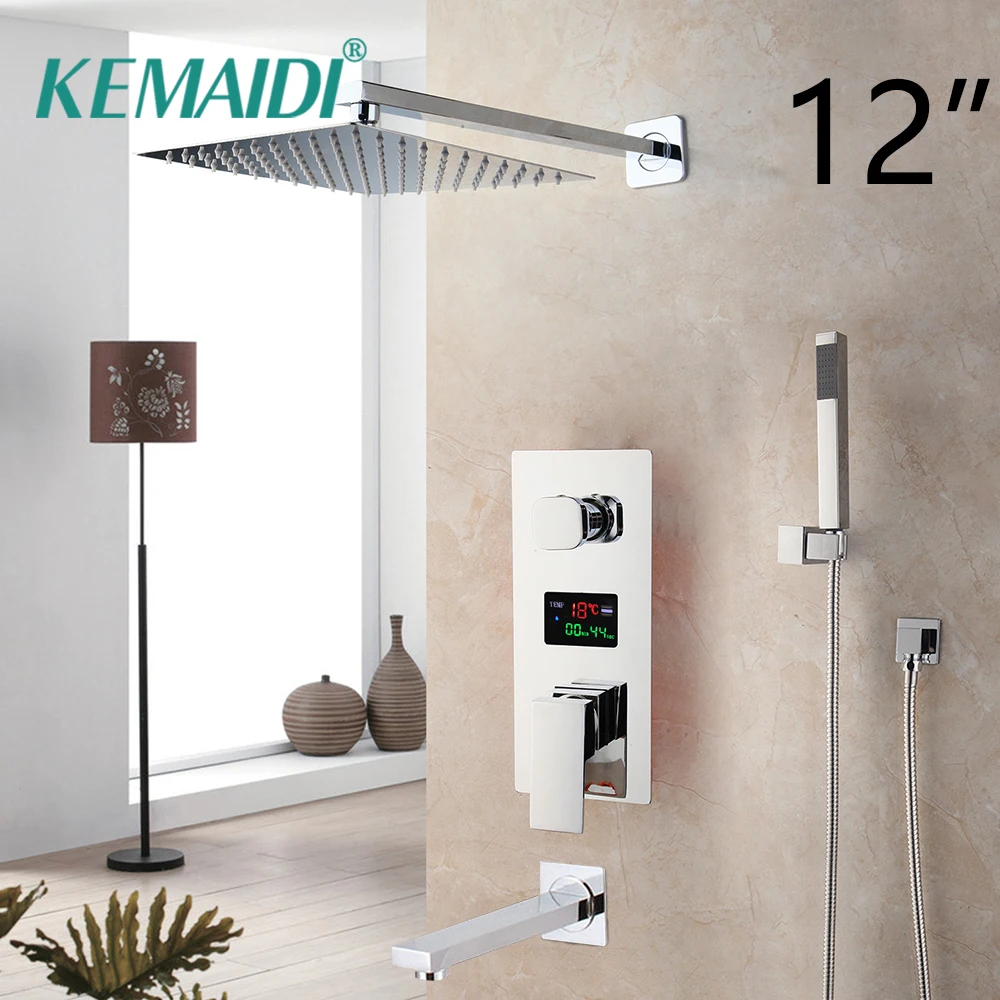 

KEMAIDI LED Shower Head Цифровой дисплей Смесители хромированная латунь ванной смеситель для душа 3 Функции цифровой душ Смесители Set