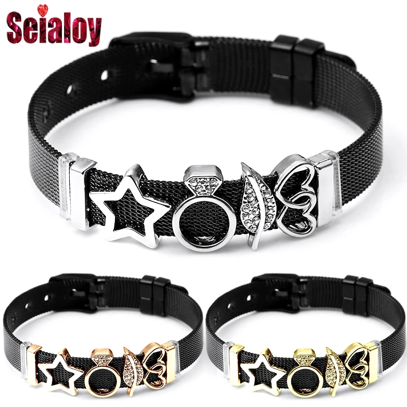 

SEIALOY New Black Brands Stainless Steel Mesh Bracelets For Women Men Original Charm Watch Chain Bracelet Bangles Jewelry Gifts