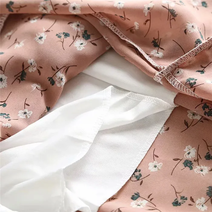 Милая Асимметричная Бежевая длинная юбка, женская летняя розовая юбка с цветочным принтом и оборками, Женская эластичная юбка феи