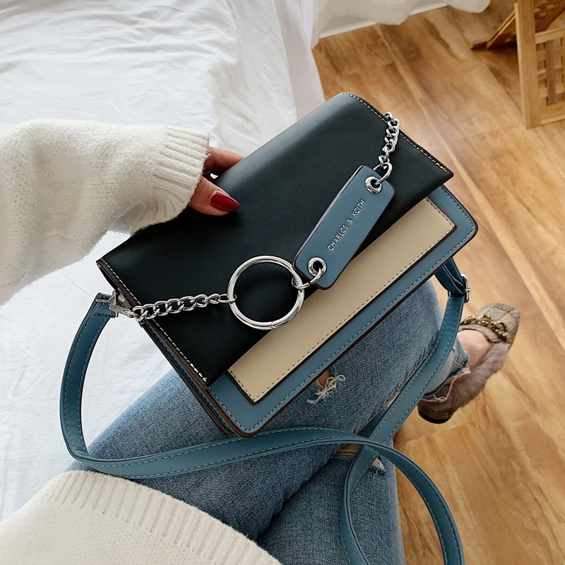 

French Designer's Contrast Color Chain Square Crossbody Bag & Shoulder Bag Width 20cm High 21cm Thickness 10cm