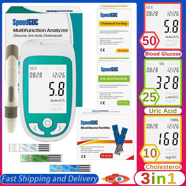 3 in 1 Multi-function Blood Glucose Monitor Cholesterol Uric Acid Meter Test Strips 1