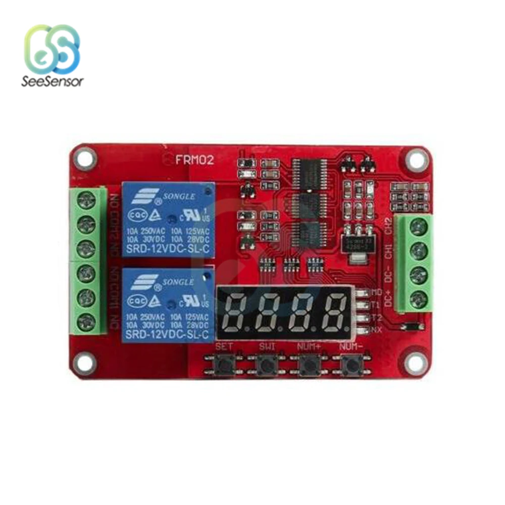 

DC 5V 12V 24V LED 2 Channel Multifunctional Relay Module Cycle Delay Timer Switch Self-Locking Programmable Time Relay