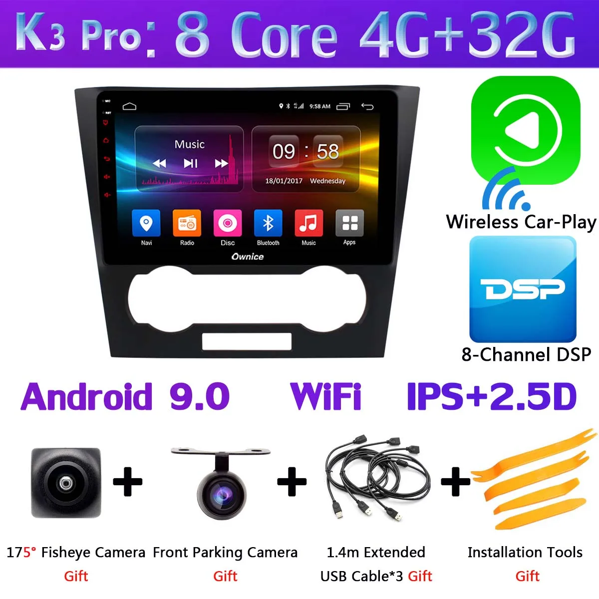 360 ° панорамная камера 4G LTE Android 9,0 4G+ 64G gps радио SPDIF DSP CarPlay автомобильный мультимедийный плеер для Chevrolet Epica 2006-2012 - Цвет: K3 Pro CarPlay