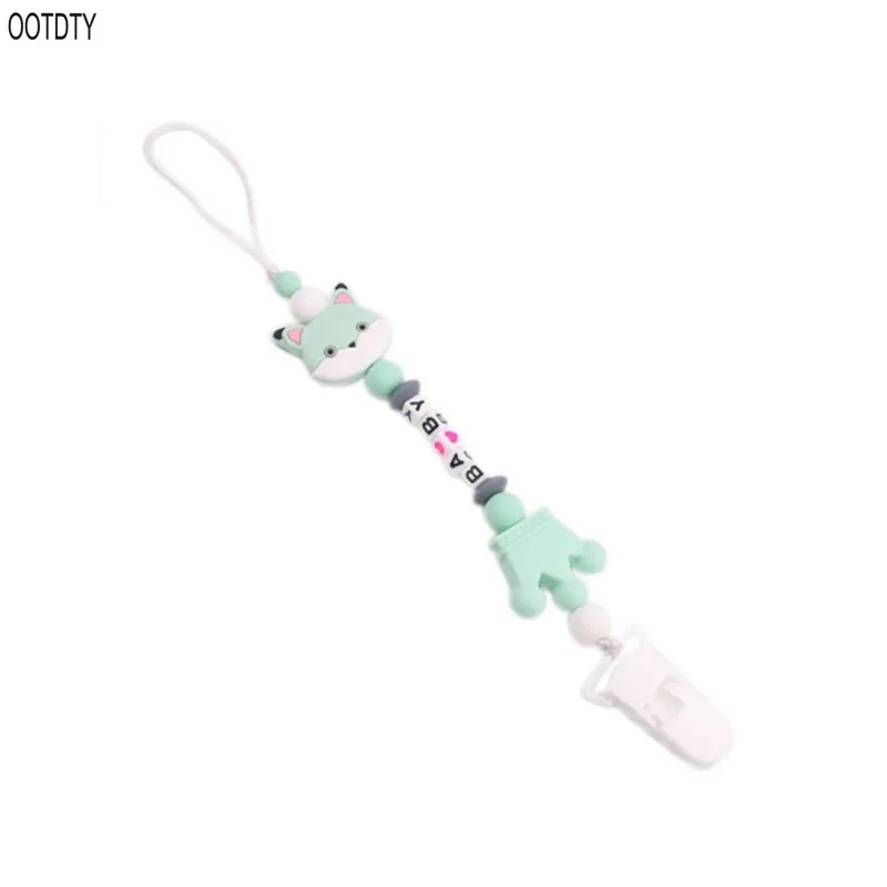 OOTDTY Детские Силиконовые Нескользящие цепи мультфильм лиса новорожденный соски Цепь Душ вечерние подарки милые младенцы прорезывание зубов игрушки - Цвет: Зеленый