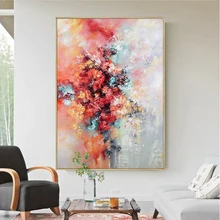 

Minimalist Modern Red Rose Mural Hand Painted Abstract Oil Painting Home Office Decoration