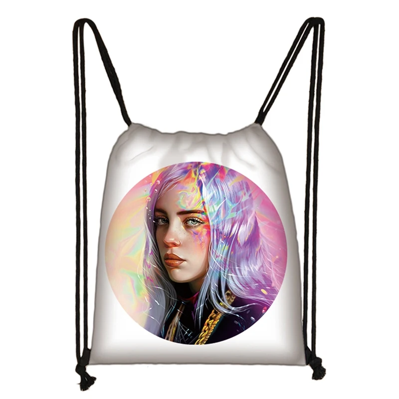 Хит, модная сумка на шнурке с принтом Billie Eilish для девочек, вместительный рюкзак для путешествий, мягкий рюкзак для леди, пляжа, Mochila