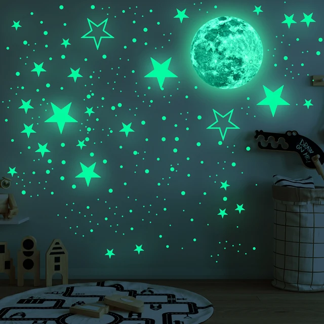 435pcs/set Luminous Wall Sticker Moon Stars Dots Green Children Room Ceiling Stairs Decoration Fluorescent Mural Decals 30cm 1