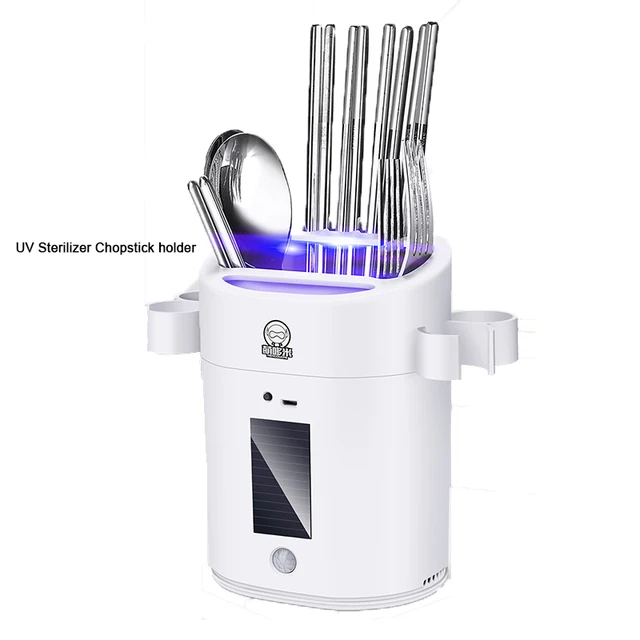 US $44.10 Smart UV Sterilizer Chopsticks Holder Solar Panel Charging Antibacterial Lamp Chopstick Storage Kit