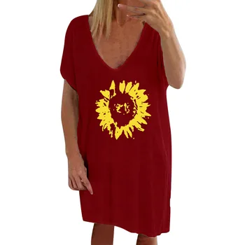 

Cotton Plus Size Women Short Sleeve Dress 2019 Newest Summer Womens V Neck Flower Dress Fashion Female Casual Solid Vestidos 4xl