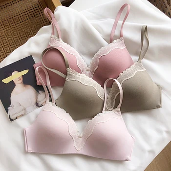 

2020 new 4 colors Seamless thin cup lace young girl intimates wire free bra and panty set push up sexy ladies women underwear