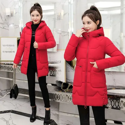 Новинка, Зимняя женская куртка, пальто, приталенная парка, женское пуховое хлопковое пальто с капюшоном, толстые теплые куртки, свободное повседневное студенческое пальто - Цвет: red