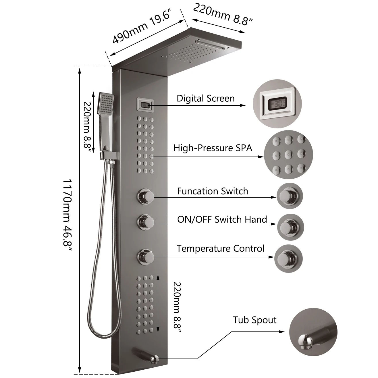 Cheap JIENI LED Bathroom Shower Faucet Temperature Digital Display Shower Panel Body Massage System Jets Towel Shower Column Faucet 2