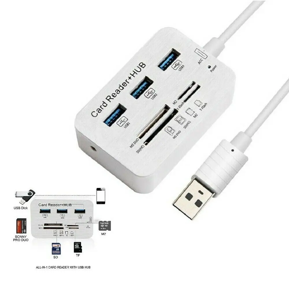 Алюминиевый порт USB 3 0 3-портовый концентратор с кардридером MS SD M2 TF для ПК
