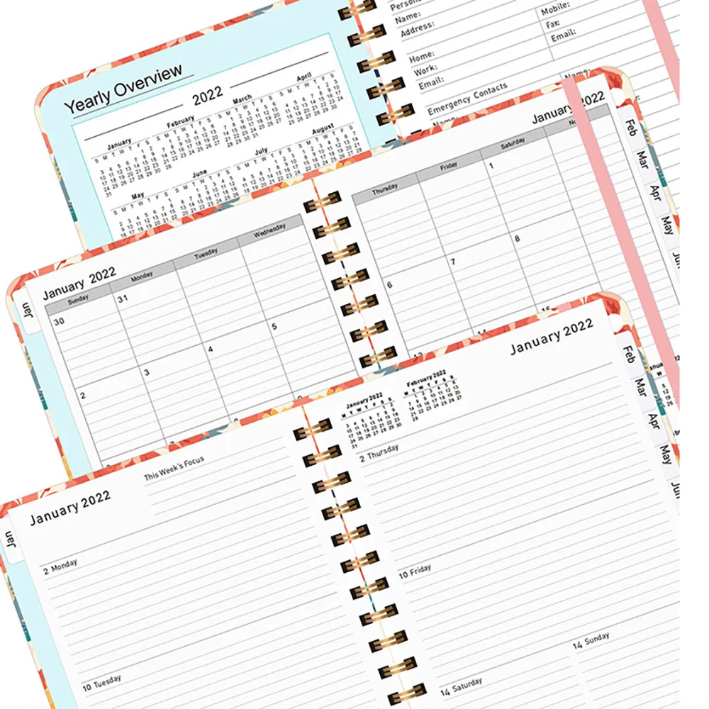 2022 A5 Daily Weekly Planner Agenda Notebook with Habit Tracker Weekly Goals To Do List Spiral Binding Planner
